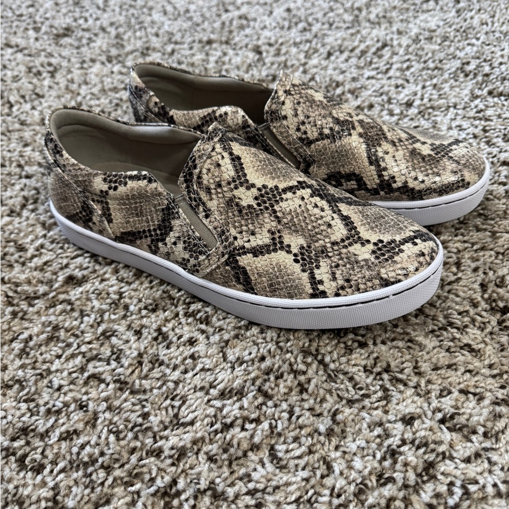 Clarks Women's Tan Snake Pattern Slip-On Sneakers